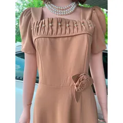 Đầm dự tiệc, công sở váy xoè đính ngọc  eo đính hoa nổi  Đủ size Giá 299k Hàng có sẵn giao ngay Màu nude Chất liệu umi