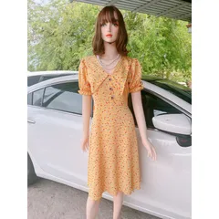 [Hàng có sẵn/Ảnh thật]Đầm hoa nhí  họa tiết form lớn dành cho nữ mùa hè,  cổ chữ V cách điệu Giá 290k Hàng có sẵn giao
