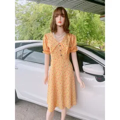 [Hàng có sẵn/Ảnh thật]Đầm hoa nhí  họa tiết form lớn dành cho nữ mùa hè,  cổ chữ V cách điệu Giá 290k Hàng có sẵn giao