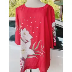 🌼Áo Nữ Trung Niên Tay Lỡ  Chất Liệu Lụa Tằm Ý Cao Cấp -Áo tay lỡ. Vải in 3D sang trọng có đính đá theo viền hoa.