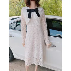 Set đầm body ren 2 dây kèm áo khoác ren lửng dài tay Màu trắng Hàng có sẵn giao ngay L Chất liệu ren cao cấp Hàng chính