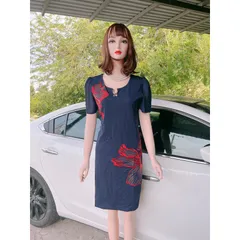 Đầm Trung Niên Tặng Mẹ  - Thêu Hoa  Đầm trung niên che bụng đi tiệc sang chảnh  Giá 290k Hàng có sẵn giao ngay