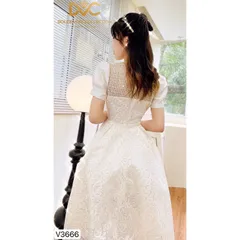 VÁY REN TRẮNG PHỐI CỔ LƯỚI HỌA TIẾT NỔI TIỂU THƯ Giá 399k Đủ size tới XL Hàng có sẵn giao ngay Chất liệu ren cao cấp