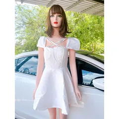 Đầm dự tiệc vải tafta màu trắng đính đá cách điệu Giá 290k Hàng có săn giao ngay M Chất liệu tapta cao cấp Có lót ngực