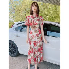 Đầm hoa hồng siêu đẹp maxi dài Dây kéo phía sau Giá 299k Hàng có sẵn giao ngay Có dây buột eo theo dáng người Đủ size