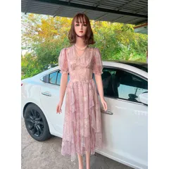 Đầm hoa tơ Quảng Châu siêu đẹp Màu tím nhạt Giá 350k Hàng có sẵn giao ngay S Chất liệu 2 lớp siêu đẹp