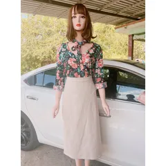 set bộ công sở nữ áo sơ mi cổ  nơ và chân váy bút chì dáng dài Giá 290k/ cả set gồm áo sơ mi và chân váy