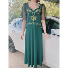 Đầm dạ hội dài co giãn Hàng ép đá thêu tay tỉ mỉ thủ công Giá 330k Hàng có sẵn giao ngay Màu xanh lá