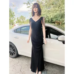 Đầm thiết kế dự tiệc dạ hội cổ tim 2 dây kết phale sang trọng Giá 390k Hàng có sẵn giao ngay Màu đen kèm hình chụp thật