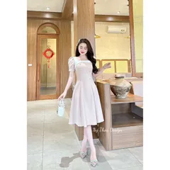 Đầm cao cấp sang chảnh đính kết đá Hàng chính chủ Meily - Chất liệu: chéo  Hàn cao cấp  - Đường may tinh tế, tỉ mỉ trong