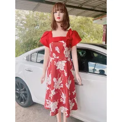 Đầm dự tiệc hoạ tiết hoa sắc nét mới 100% Đầm màu đỏ đô, thích hợp đi chơi, đi tiệc Chất vải nhẹ, thoải mái Giá 320k