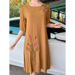 Đầm thêu tay linen sang trọng,  dáng suông che khuyết điểm vải linen thêu tay cao cấp phù hợp đi chơi, du lịch, dạo phố