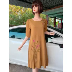 Đầm thêu tay linen sang trọng,  dáng suông che khuyết điểm vải linen thêu tay cao cấp phù hợp đi chơi, du lịch, dạo phố