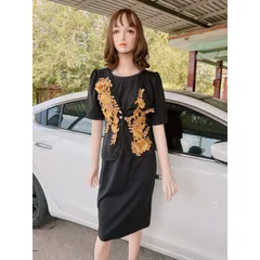 Đầm giả vest đính kết hoa nổi siêu đẹp Giá 390k Hàng có sẵn giao ngay Có màu đen và màu cam Có co giãn