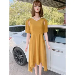 Đầm đuôi cá cách điệu màu vàng Giá 330k Hàng cao cấp sang trọng Hàng có sẵn giao ngay XL Dưới 70k