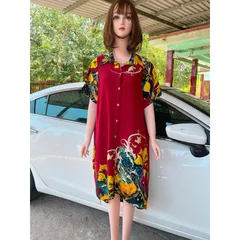 Đầm midi cổ sơ mi  tay ngắn có nút cài in họa tiết phong cách vintage thời trang dành cho nữ Giá 290k Hàng có sẵn