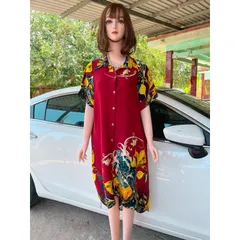 Đầm midi cổ sơ mi  tay ngắn có nút cài in họa tiết phong cách vintage thời trang dành cho nữ Giá 290k Hàng có sẵn