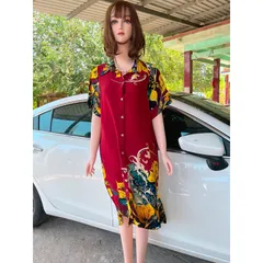 Đầm midi cổ sơ mi  tay ngắn có nút cài in họa tiết phong cách vintage thời trang dành cho nữ Giá 290k Hàng có sẵn