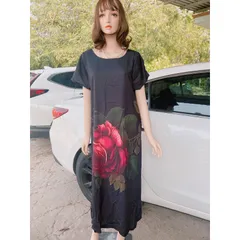 Đầm Tay Ngắn Cổ Tròn Dáng Rộng In Hoa 3D Xinh Xắn Cho Nữ, có dây buộc eo mặc được 2 kiểu Giá 290k Hàng có sẵn giao ngay
