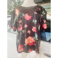 Áo Lụa Nữ Trung Niên Hoạ Tiết Hoa Đính Đá Sang Trọng Free size 50-65kg Size 2XL Giá 190k Hang có sẵn giao ngay
