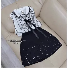 SET ÁO LỤA BÈO VIỀN ĐEN NƠ NGỰC + CHÂN VÁY ĐÍNH NGỌC Giá 350k/ cả set Hàng có sẵn giao ngay Có 2 màu