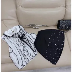 SET ÁO LỤA BÈO VIỀN ĐEN NƠ NGỰC + CHÂN VÁY ĐÍNH NGỌC Giá 350k/ cả set Hàng có sẵn giao ngay Có 2 màu