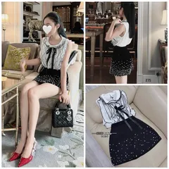 SET ÁO LỤA BÈO VIỀN ĐEN NƠ NGỰC + CHÂN VÁY ĐÍNH NGỌC Giá 350k/ cả set Hàng có sẵn giao ngay Có 2 màu