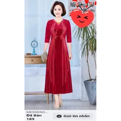 Đầm nhung thiết kế dáng xoè nhẹ, tay lỡ. Thân váy đính đá tỉ mỉ tạo điểm nhấn. Chất vải nhung mềm mát.