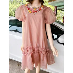 Đầm tơ màu hồng pastel đính kết hoa và thêu siêu đẹp Hàng chính chủ new tag Giá 290k Hàng có sẴn giao ngay M Form suông