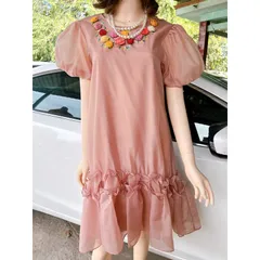 Đầm tơ màu hồng pastel đính kết hoa và thêu siêu đẹp Hàng chính chủ new tag Giá 290k Hàng có sẴn giao ngay M Form suông