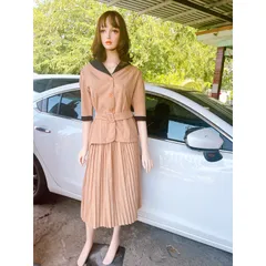 Set đầm thiết kế sang chảnh Giá 320k/ cả set Chất liệu tuyết mưa cao cấp Màu da Chân váy dập ly phía eo có bo chun dễ mặ