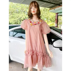 Đầm tơ màu hồng pastel đính kết hoa và thêu siêu đẹp Hàng chính chủ new tag Giá 290k Hàng có sẴn giao ngay M Form suông