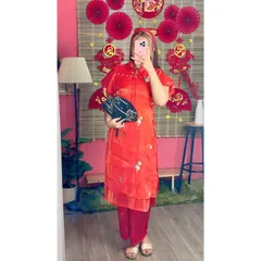 SET ÁO DÀI VOAN TƠ 4 TÀ SIÊU XINH Áo dài thêu hoa nhí tiểu thư cách tân nữ sẵn áo dài 4 tà lụa tơ kim sa đỏ trẻ trung