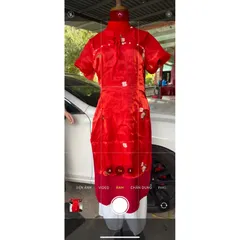SET ÁO DÀI VOAN TƠ 4 TÀ SIÊU XINH Áo dài thêu hoa nhí tiểu thư cách tân nữ sẵn áo dài 4 tà lụa tơ kim sa đỏ trẻ trung