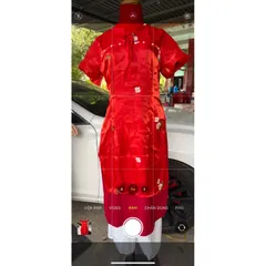 SET ÁO DÀI VOAN TƠ 4 TÀ SIÊU XINH Áo dài thêu hoa nhí tiểu thư cách tân nữ sẵn áo dài 4 tà lụa tơ kim sa đỏ trẻ trung