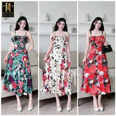 Siêu phẩm đầm lụa bèo li kèm đai. Hàng 2 lớp hoa 3D sắc nét.  3 màu cho chị e tha hồ lựa chọn