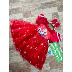 Đầm công chúa elsa siêu bồng kèm cài tóc băng đô  - Chất liệu vải: cotton, ren in bông tuyết cực xinh