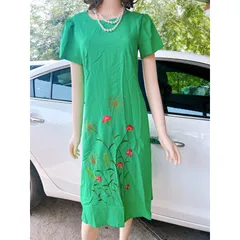 Đầm thêu tay dáng suông che khuyết điểm vải linen thêu tay cao cấp phù hợp đi chơi, du lịch, dạo phố  Giá 299k