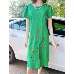 Đầm thêu tay dáng suông che khuyết điểm vải linen thêu tay cao cấp phù hợp đi chơi, du lịch, dạo phố  Giá 299k