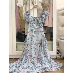 Đầm hoa mặc trễ vai hay lên vai đều đẹp Giá 290k Hàng có sẵn giao ngay Có 2 màu xanh mint và xanh lá Chất liệu mango