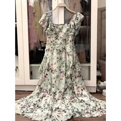 Đầm hoa mặc trễ vai hay lên vai đều đẹp Giá 290k Hàng có sẵn giao ngay Có 2 màu xanh mint và xanh lá Chất liệu mango
