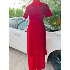 set áo dài nhung kim tuyến đỏ phối quần đỏ Giá 290k/ set gồm áo và quần lụa Hàng có sẵn giao ngay Eo dứoi 80cm mặc đẹp