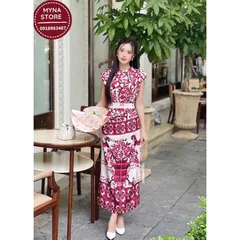 hàng thiết kế cao cấp  Set áo vai chờm có độn mix chân váy dài. Chất lụa mềm mướt hoạ tiết hãg sang xịn set