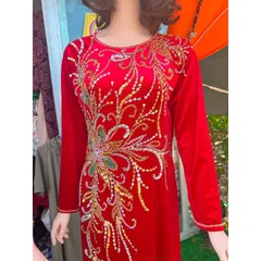 Áo daì nhung đính kêt siêu đẹp Hàng chụp thật 100% Size 2XL Hàng siêu đẹp tỉ mỉ Giá 400k/ áo dài đính kết ( quần 90k