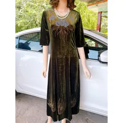 Đầm trung niên cho mẹ dự tiệc sang trọng chất vải nhung tuyết mềm mịn chống nhăn ép đá cao cấp Giá 380k