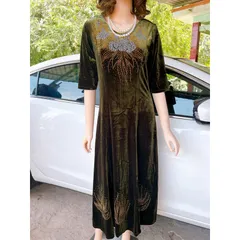 Đầm trung niên cho mẹ dự tiệc sang trọng chất vải nhung tuyết mềm mịn chống nhăn ép đá cao cấp Giá 380k