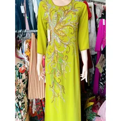 Áo daì chifffon 4 tà đính kết thủ công tỉ mỉ màu xanh cốm siêu trắng da Hàng có sẵn giao ngay Giá 400k/ áo