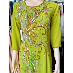 Áo daì chifffon 4 tà đính kết thủ công tỉ mỉ màu xanh cốm siêu trắng da Hàng có sẵn giao ngay Giá 400k/ áo