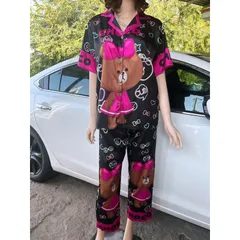 Đồ bộ nữ Pijama lụa xước thiết kế tay ngắn mặc nhà siêu cute hình in 5D sắc nét vải mềm mịn mát  Giá 230k