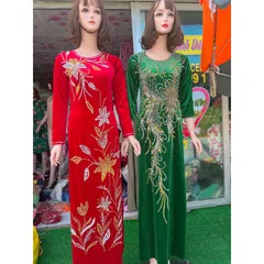 Áo daì nhung đính kêt siêu đẹp Hàng chụp thật 100% Size L Hàng siêu đẹp tỉ mỉ Giá 400k/ áo dài đính kết ( quần 90k/ quần